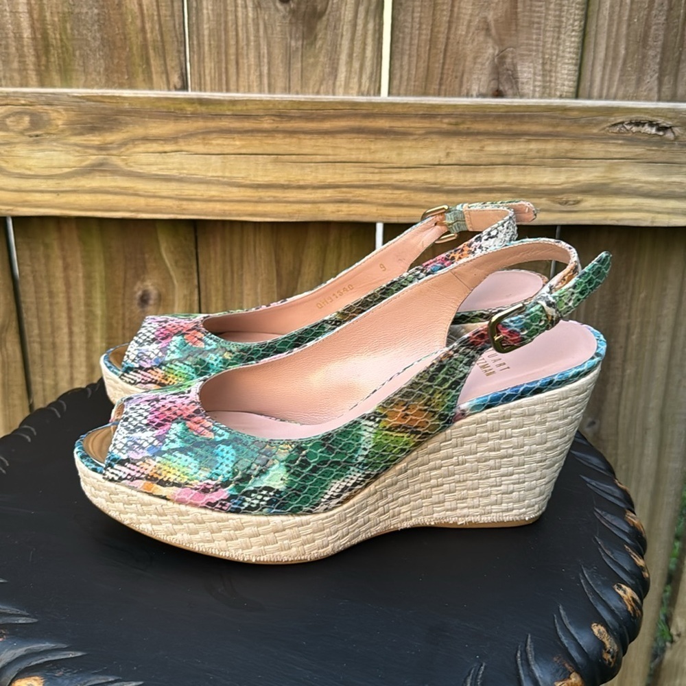 Stuart Weitzman Colorful Snakeskin Wedge Sandals